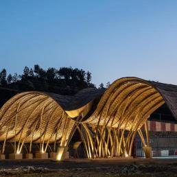 Параметрическая архитектура из бамбука и освещение «входных ворот» «Great Hornbill Gate» в аэропорт Donyi Polo Airport (Индия)
